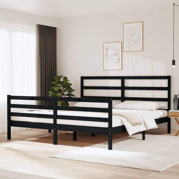 vidaXL Posteľný rám, čierny, borovicový masív 180x200cm Super King