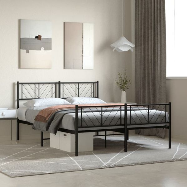 vidaXL Kovový rám postele s čelom a podnožkou čierny 140x190 cm