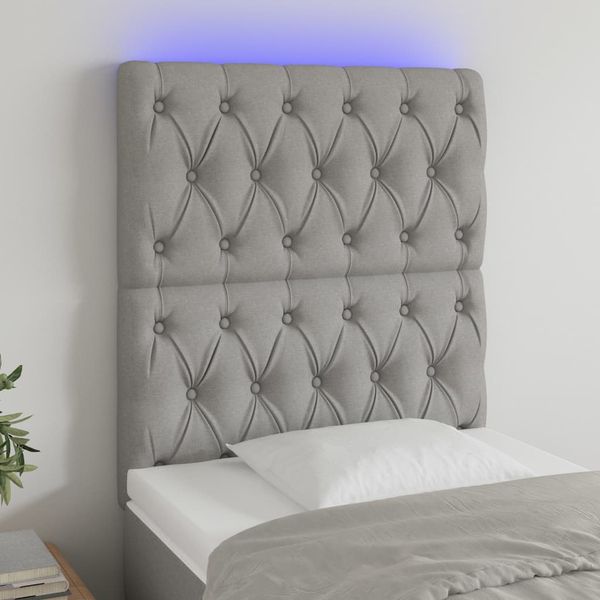 vidaXL Čelo postele s LED bledosivé 80x7x118/128 cm látka