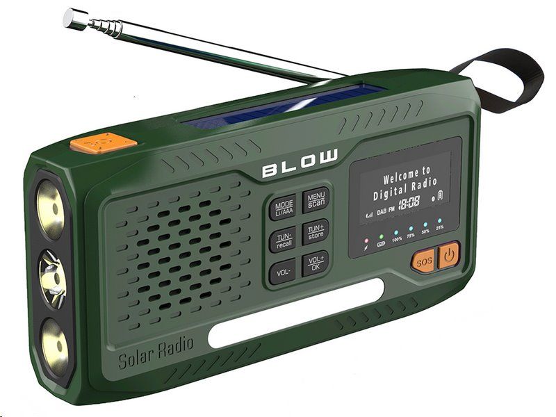 Rádio BLOW RA19 nouzové DAB+/FM/BLUETOOTH, ruční klika, solární panel