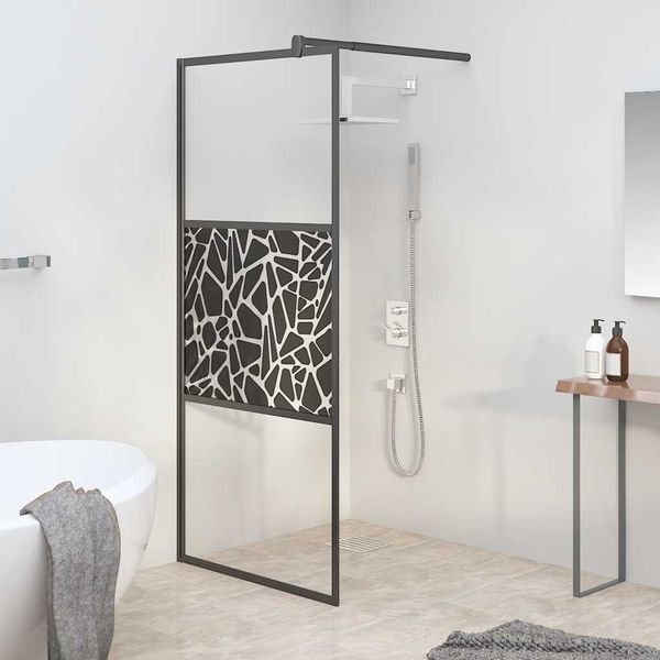 vidaXL Sprchová zástena z ESG skla s dizajnom kameňov 80x195 cm čierna