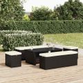 vidaXL Lavička s vankúšom čierna 110x30x40 cm polyratan