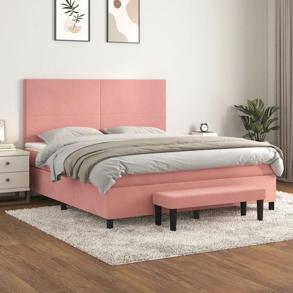 vidaXL Posteľný rám boxsping s matracom ružový 180x200 cm zamat