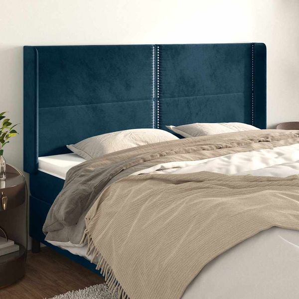 vidaXL Čelo postele so záhybmi tmavomodrá 183x16x118/128 cm zamat