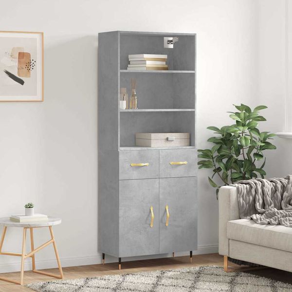 vidaXL Vysoká skrinka betónová sivá 69,5x34x180 cm spracované drevo