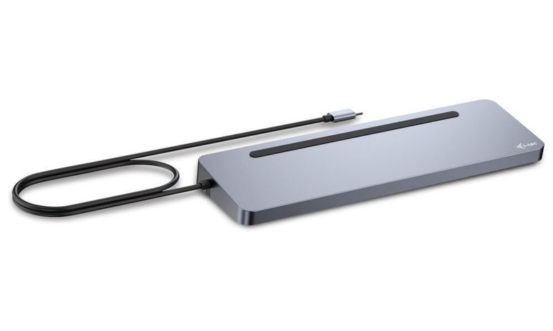 I-tec USB-C Metal Ergonomic 3x 4K Display Docking Station s Power Delivery 100 W + i-tec Univerzálny nabíjač 100 W Dokovacia stanica, 1× Thunderbolt 4, 2× DisplayPort, 1× HDMI, 1× RJ-45, 4× USB 3.0, 3,5mm jack, čtecka SD/microSD + nabíjač 100W