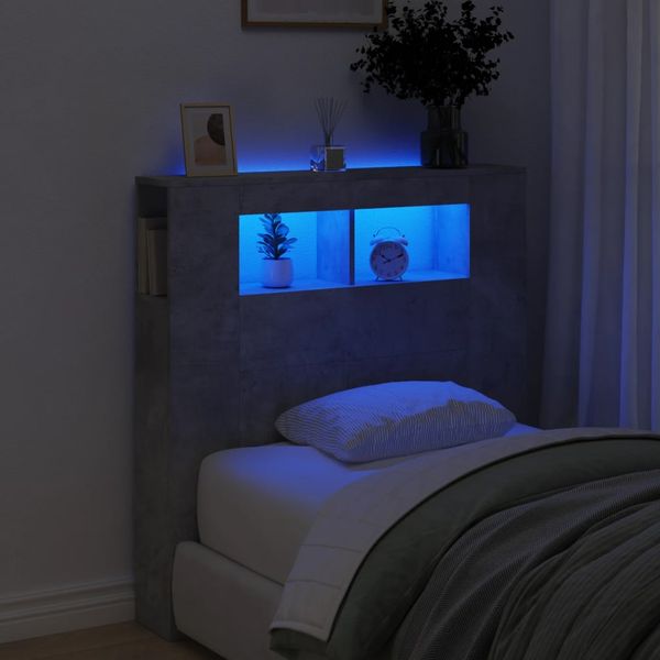 vidaXL Čelo s LED betónovo sivé 100x18,5x103,5 cm kompozitné drevo