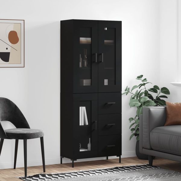vidaXL Vysoká skrinka čierna 69,5x34x180 cm spracované drevo