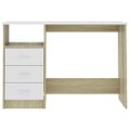 vidaXL Stôl so zásuvkami biely a farby dubu sonoma 110x50x76 cm drevotrieska