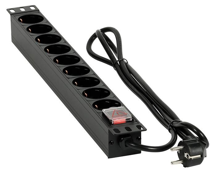 Predĺžovací prívod do Racku (19" RACK, 1U, AC 230V, vypínač, 9 zásuviek Schuko, kábel 1,8 m)
