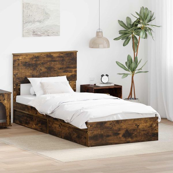 vidaXL Úložná posteľ Dymová dub 90 x 200 cm Kompozitné drevo
