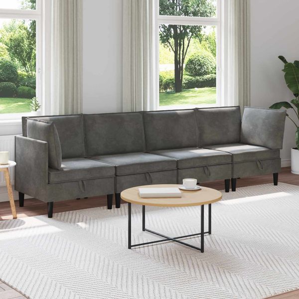 vidaXL Súprava nábytku do obývačky s vankúšom 4 pcs Tmavosivá Zamat