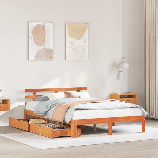 vidaXL Posteľ so zásuvkami voskovohnedá 135x190 cm borovicový masív