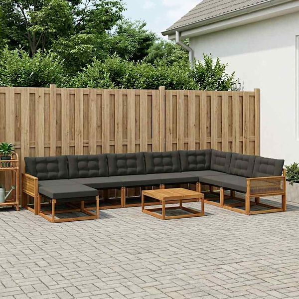 vidaXL Záhradná súprava gaučov s vankúšom 9 pcs Prírodná a čierna