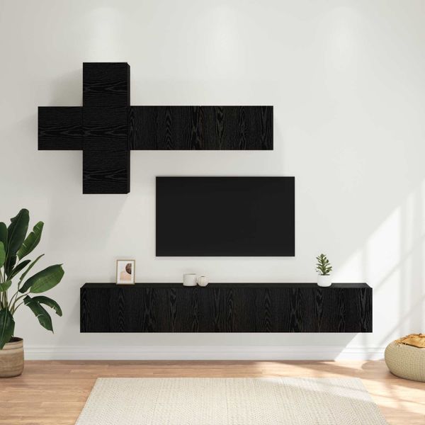 vidaXL Zostava TV skriniek Nástenný 7 pcs Čierny dub Kompozitné drevo