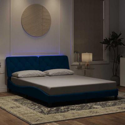 vidaXL Rám postele s LED bez matraca modrý 160x200 cm zamat