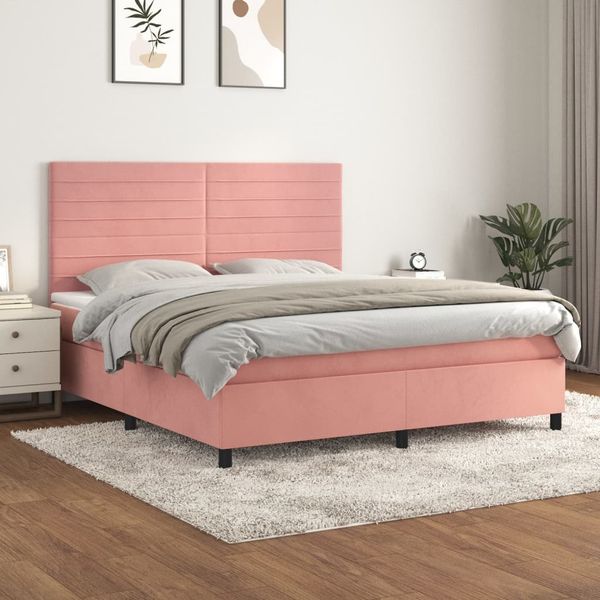 vidaXL Posteľný rám boxsping s matracom ružový 180x200 cm zamat