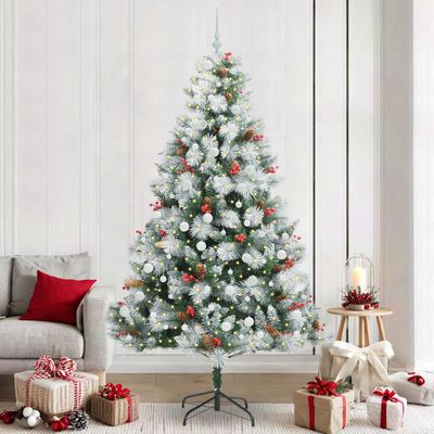 vidaXL Umelý vianočný stromček Zelená a biela 240 cm PVC, kov a plast