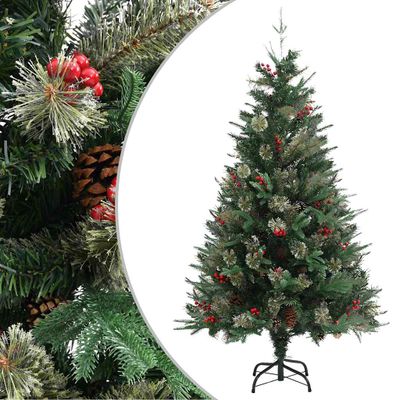 vidaXL Vianočný stromček s borovicovými šiškami zelený 150 cm PVC a PE