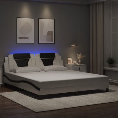 vidaXL Rám postele Viana s LED bez matraca biely a čierny 180x200 cm