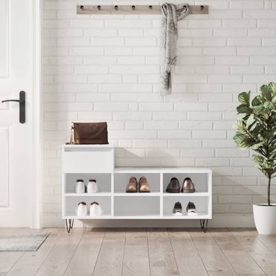 vidaXL Botník lesklý biely 102x36x60 cm spracované drevo