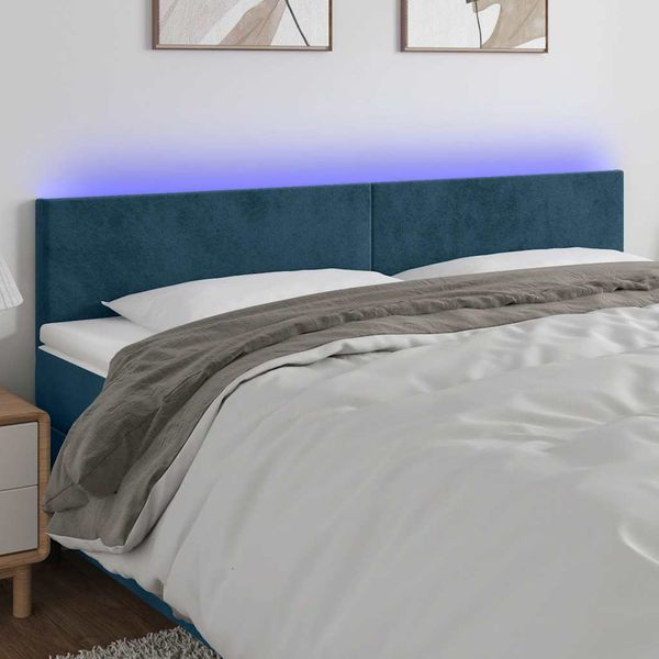 vidaXL Čelo postele s LED tmavomodré 180x5x78/88 cm zamat