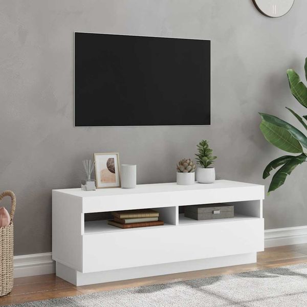 vidaXL TV skrinka s LED svetlami biela 100x35x40 cm