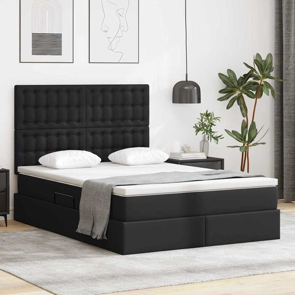 vidaXL Postel s úložným prostorem a LED svetlom Čierna 140 x 190 cm