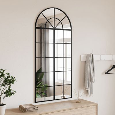 vidaXL Nástenné zrkadlo čierne 60x130 cm oblúkové železné