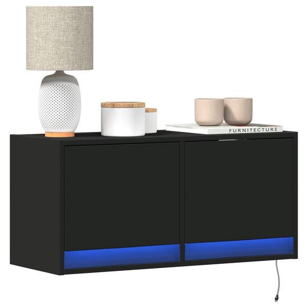 vidaXL TV nástenná skrinka s LED svetlami čierna 80x31x38 cm