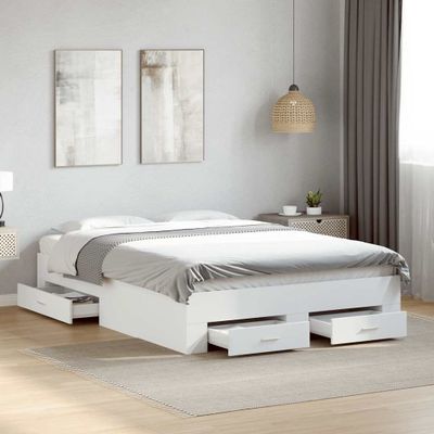 vidaXL Posteľný rám so zásuvkami biely 140x190 cm kompozitné drevo