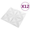 vidaXL Nástenné panely 12 ks 50 x 50 cm Origami Biele XPS Pena