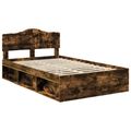 vidaXL Rám postele Dymová dub 135 x 190 cm Masívne borovicové drevo