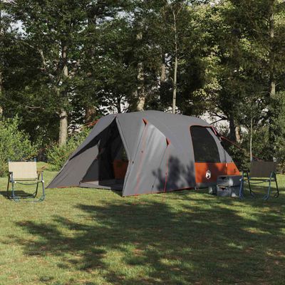 vidaXL Dómový stan pre 4 osoby Šedá a oranžová 455 x 252 x 178 cm