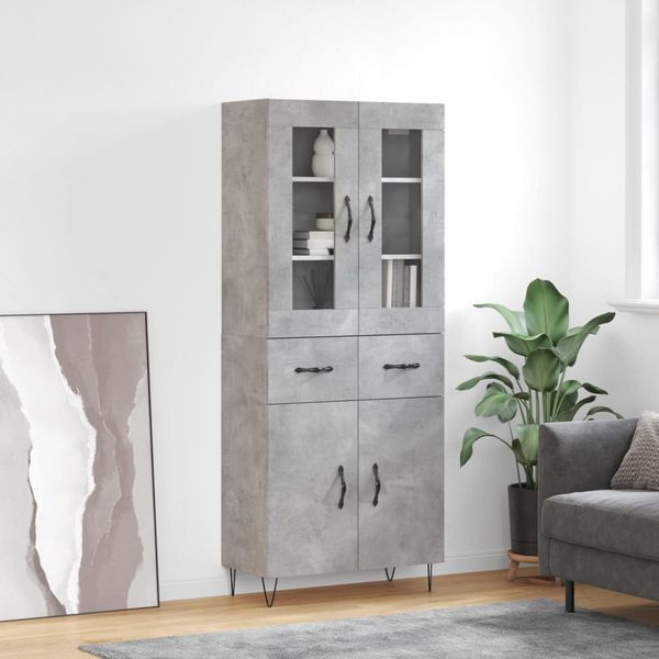 vidaXL Vysoká skrinka betónová sivá 69,5x34x180 cm spracované drevo