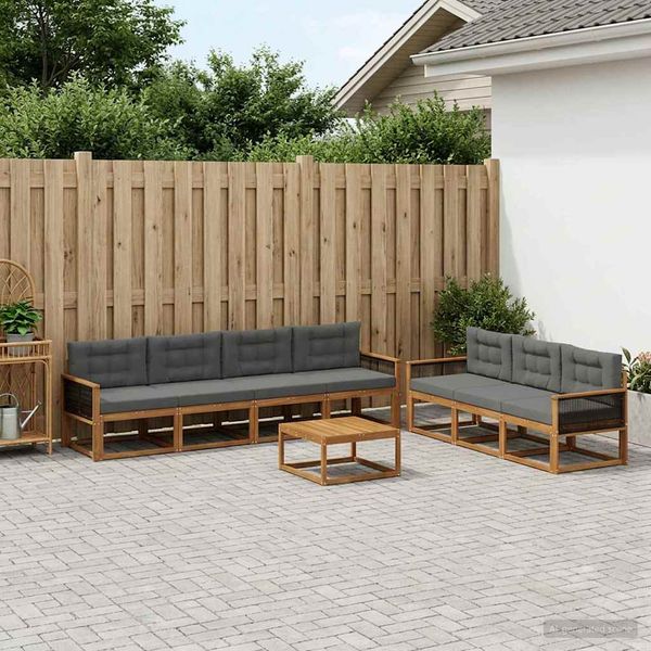vidaXL Záhradná súprava gaučov s vankúšom 8 pcs Prírodná a antracitová