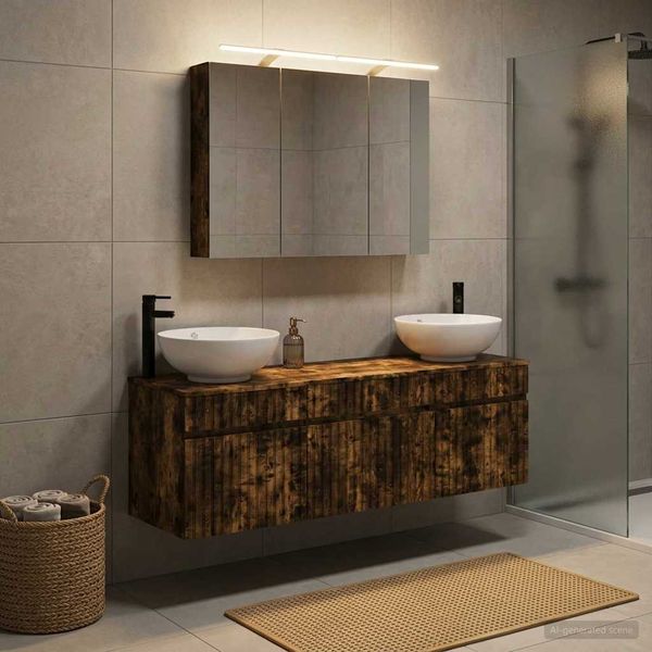 vidaXL Set kabinetov do kúpeľne 4 pcs Dymový dub 100 x 14,5 x 70 cm