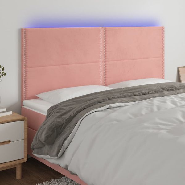 vidaXL Čelo postele s LED ružové 200x5x118/128 cm zamat