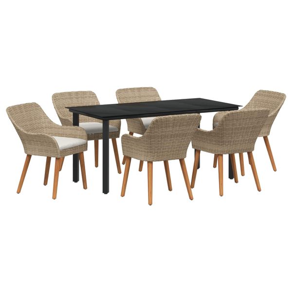 vidaXL Záhradný jedálenský set s vankúšom 7 pcs Béžová polyratan