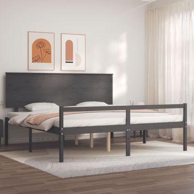 vidaXL Posteľ pre seniorov s čelom, sivá, 200x200 cm, drevený masív