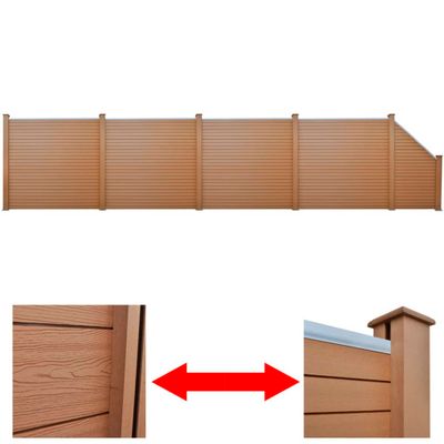 vidaXL Záhradný plot, 4 štvorcové + 1 šikmý panel, WPC 815 cm, hnedý