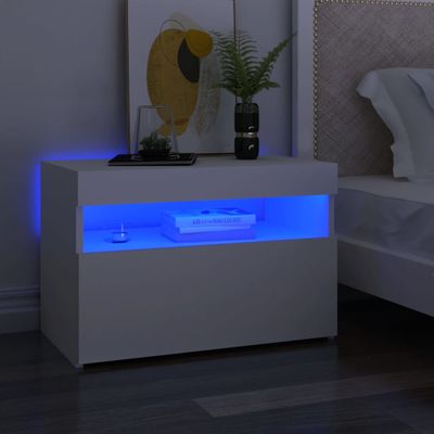 vidaXL Nočný stolík a LED svetlá biely 60x35x40 cm spracované drevo