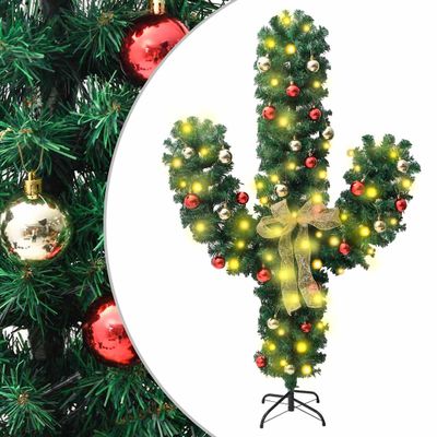vidaXL Vianočný kaktus s podstavcom a LED zelený 150 cm PVC