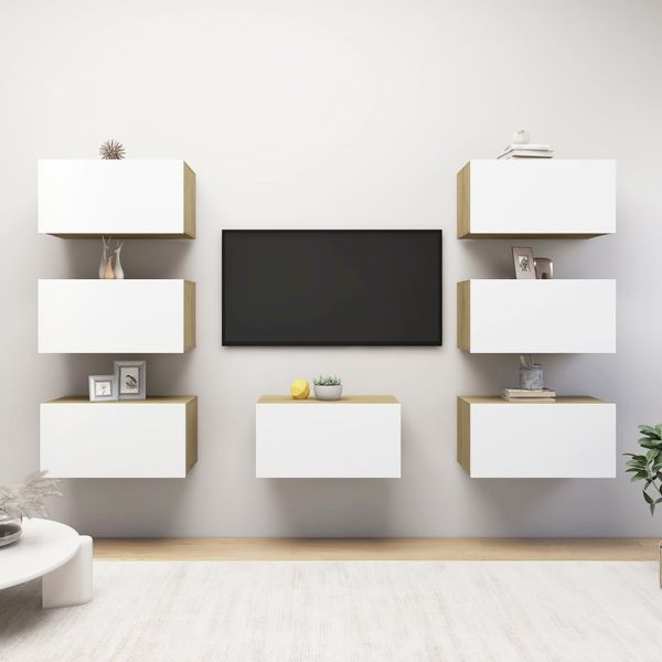 vidaXL TV skrinky 7 ks biele a dub sonoma 30,5x30x60 cm drevotrieska