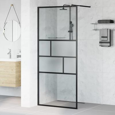 vidaXL Stena walk-in sprchy Čierna 90 x 195 x 0,5 cm Sklo a hliník