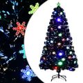 vidaXL Vianočný stromček s LED vločkami čierny 120 cm optické vlákno