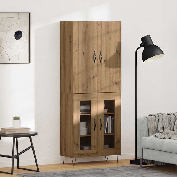 vidaXL Highboard 2 pcs Remeselný dub Konštrukčné drevo a sklo