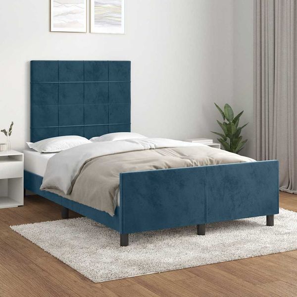vidaXL Posteľ bez matracom tmavomodrá 120x190 cm zamat