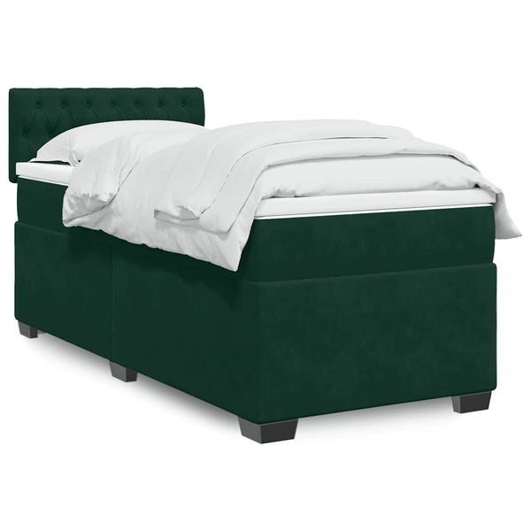vidaXL Posteľný rám boxsping s matracom tmavozelený 100x200 cm zamat