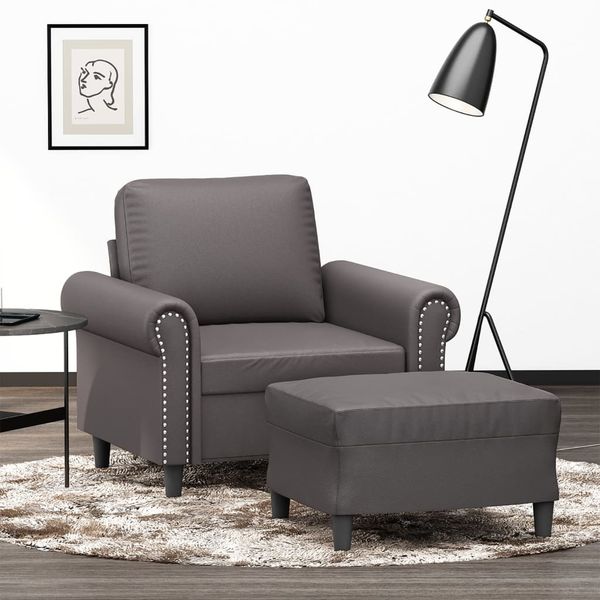 VidaXL Kreslo s podnožkou sivé 60 cm umelá koža